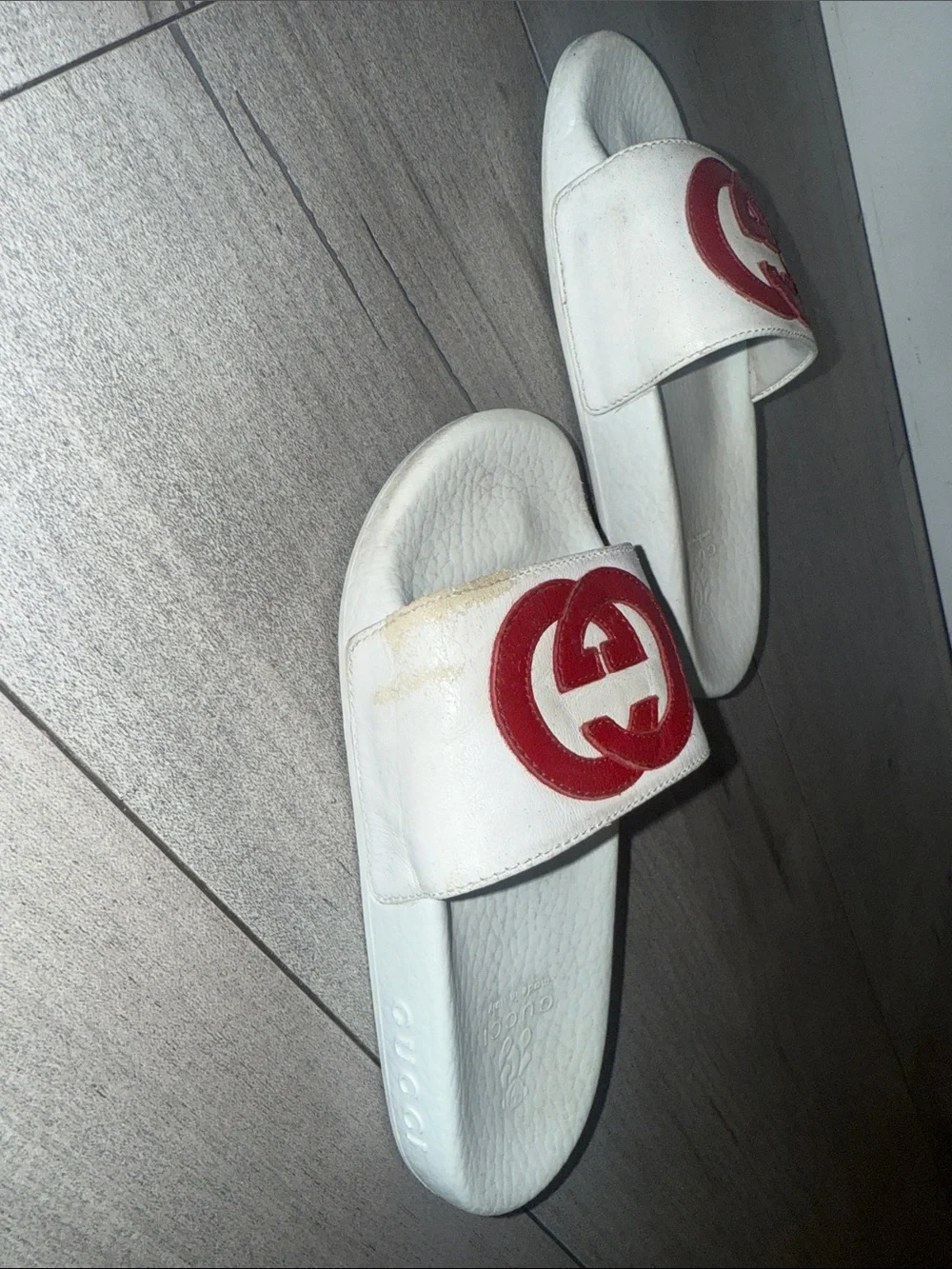 Gucci White Slides with Red Interlocking G